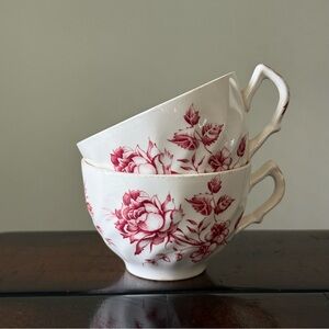 Vintage “Day In June Burgundy” by JOHNSON BROTHERS Teacups